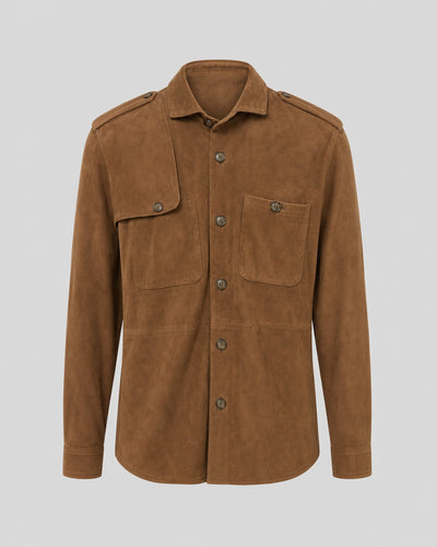 Suede Button Up Jacket - Chestnut