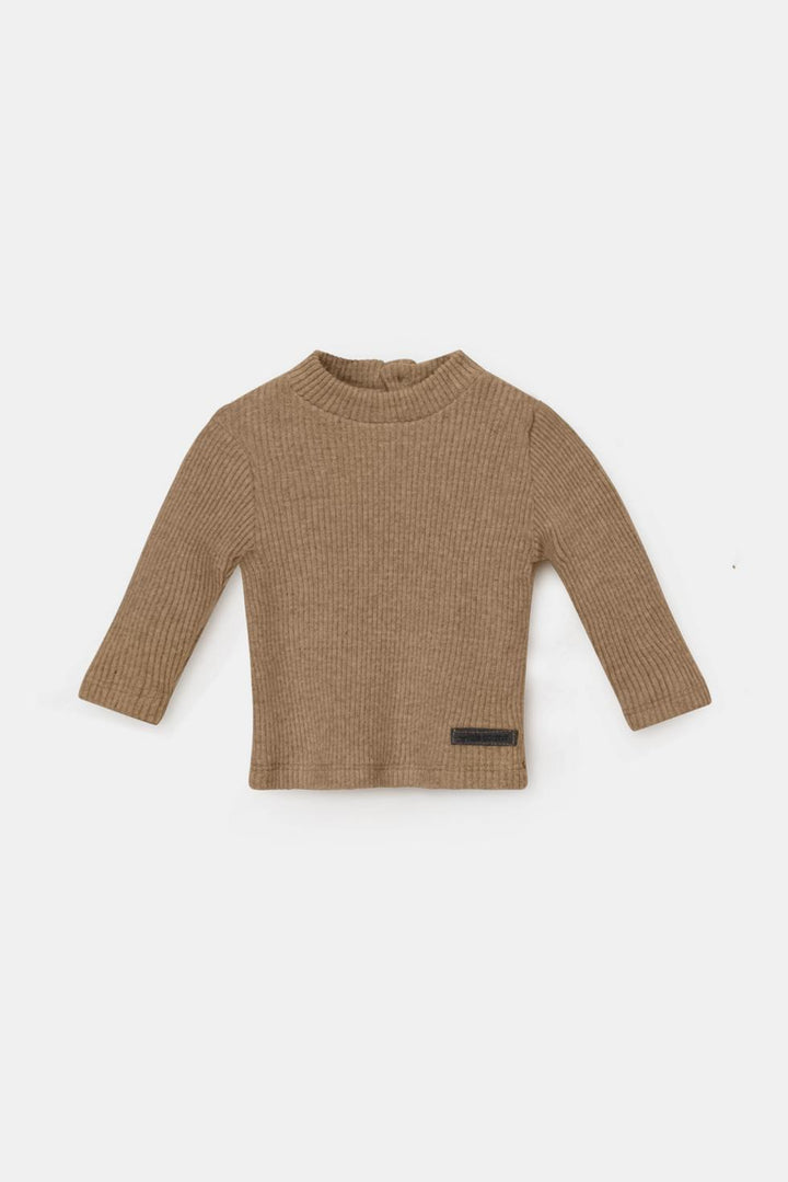 Organic rib baby sweater - Camel