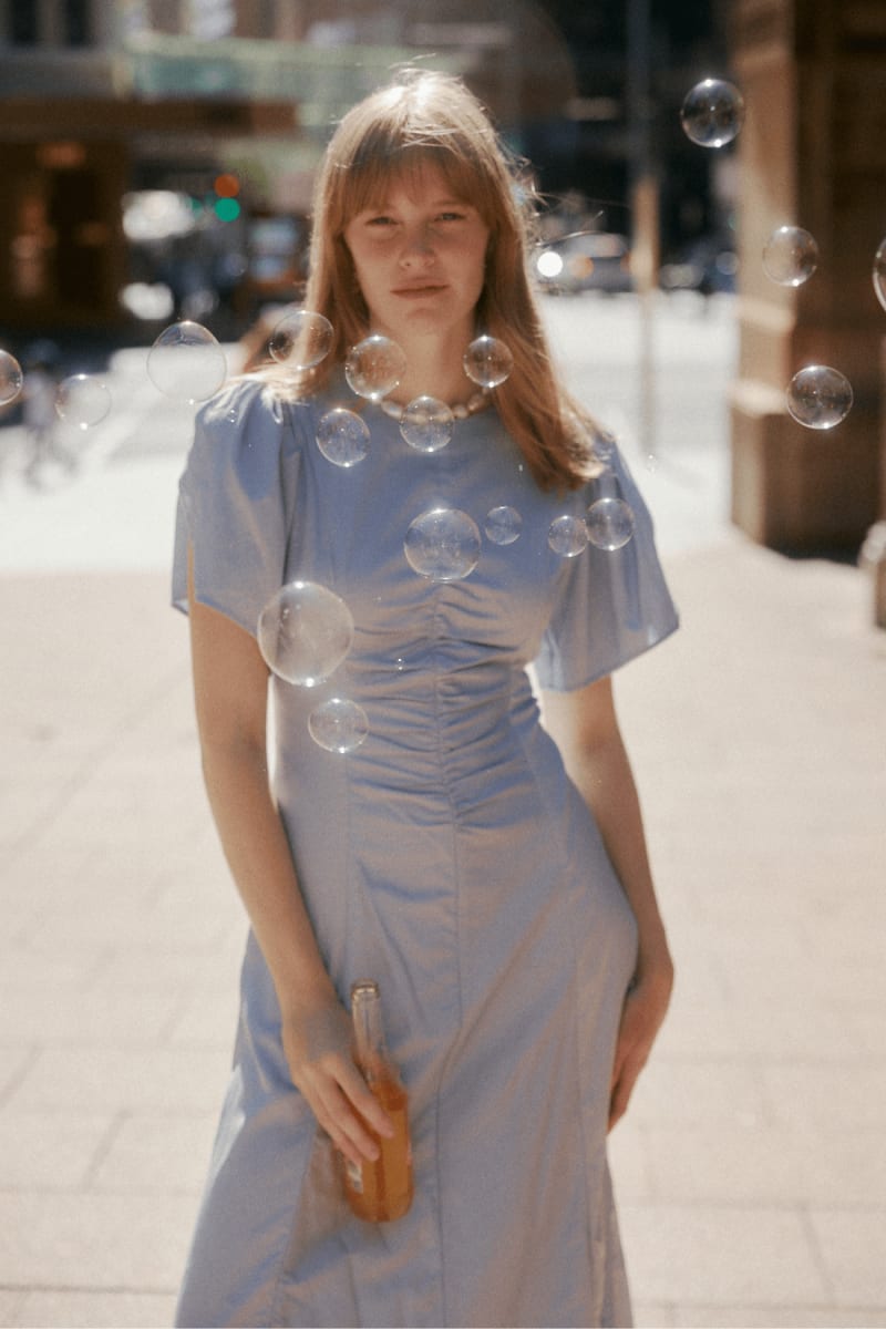 Delphina Ruching Dress - Cornflower Blue