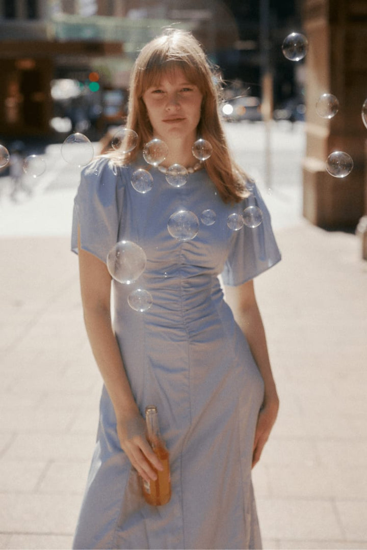Delphina Ruching Dress - Cornflower Blue