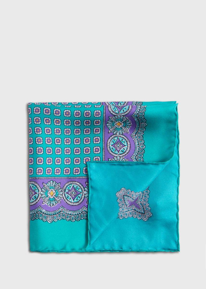 Silk Twill Medallion Pocket Square - Mint