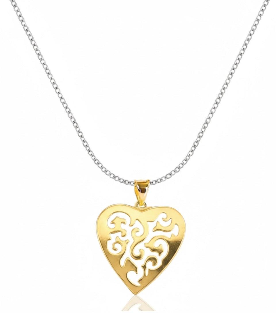 18k gold & Silver two tone Heart Necklace