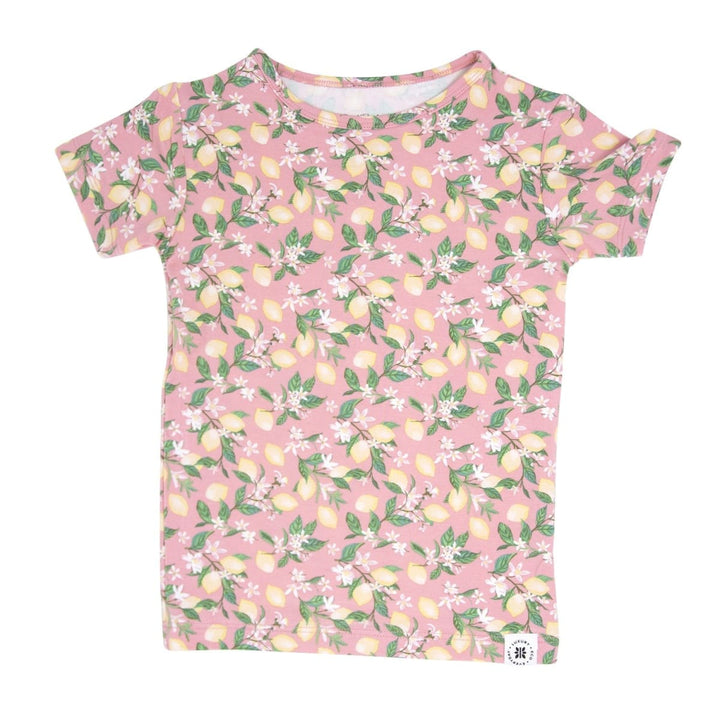 Lemon Floral Print Summer Pajama Set - Lemons Pink