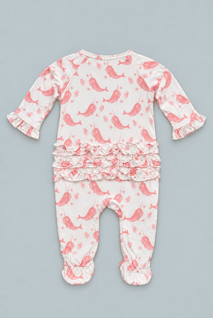 Ruffle Footie - Narwhal Pink
