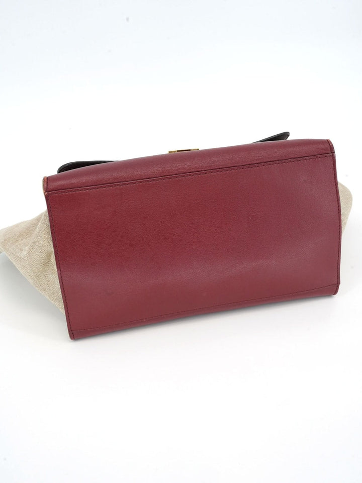 Pre-Owned CELINE Trapeze Medium Handbag - Bordeaux/Canvas/Plum
