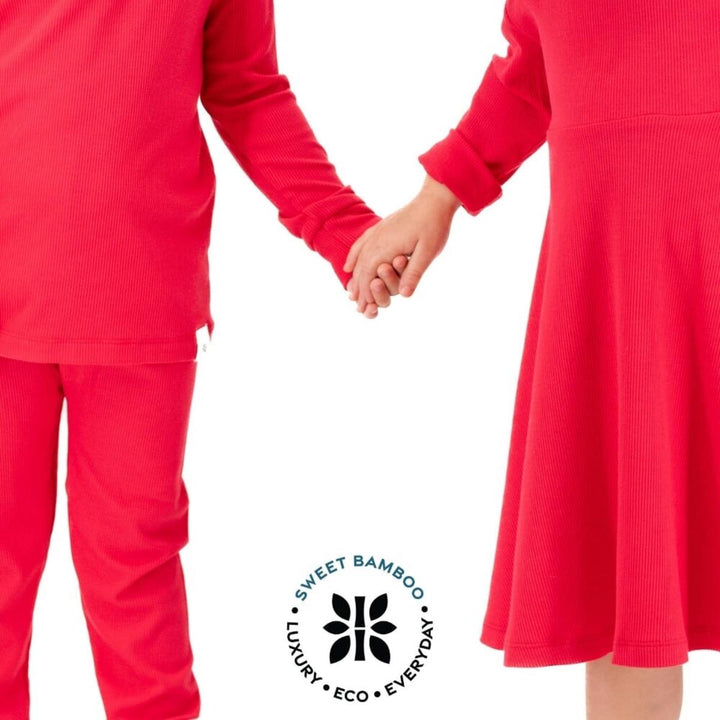 Twirl Dress with Bow - Ruby Red Ribbed