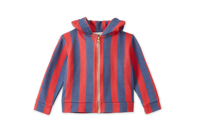 Striped Organic Cotton Zip Up Hoodie - Red/Blue Stripe