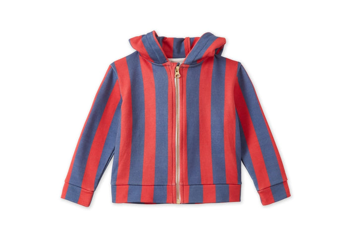 Striped Organic Cotton Zip Up Hoodie - Red/Blue Stripe