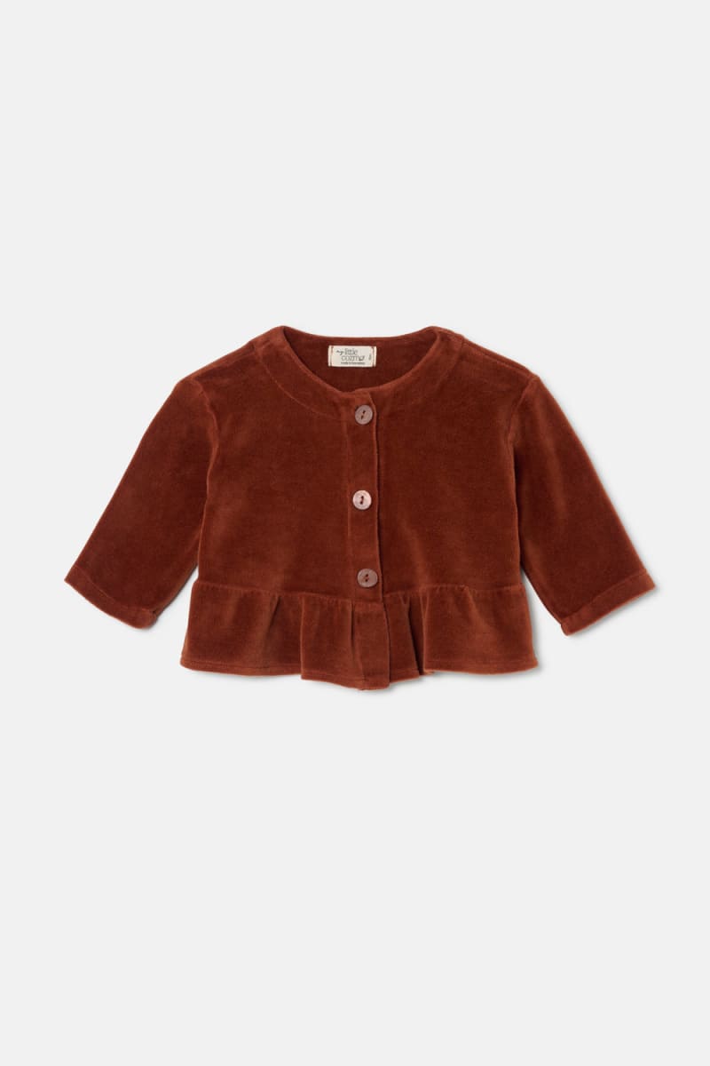 Velour Flounce Baby Jacket - Brown