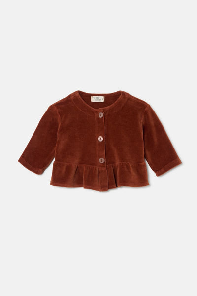 Velour Flounce Baby Jacket - Brown