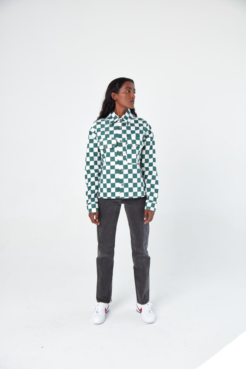 Hand Printed 'The Sophia' Over-Shirt - Green Chessboard Twill