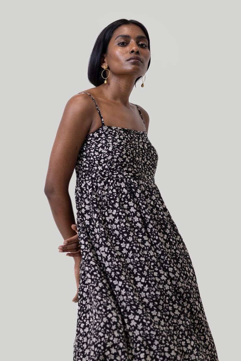 Ruched Strappy Mini Dress - Monochrome Medley