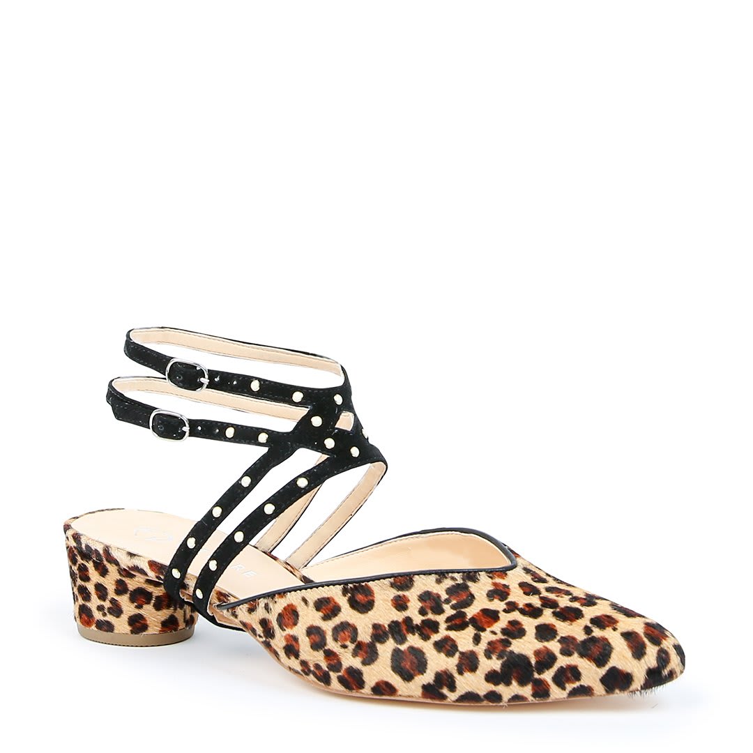Leopard V Slide + Studded Black Lozen Strap - Leopard
