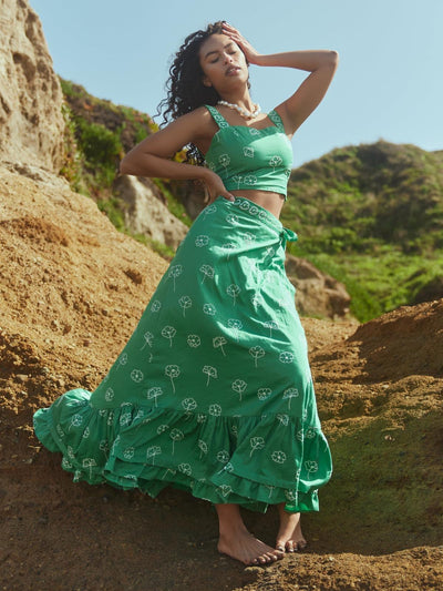 Charlotte Skirt - Fairway Green/Ivory Outline Floral - FINAL SALE