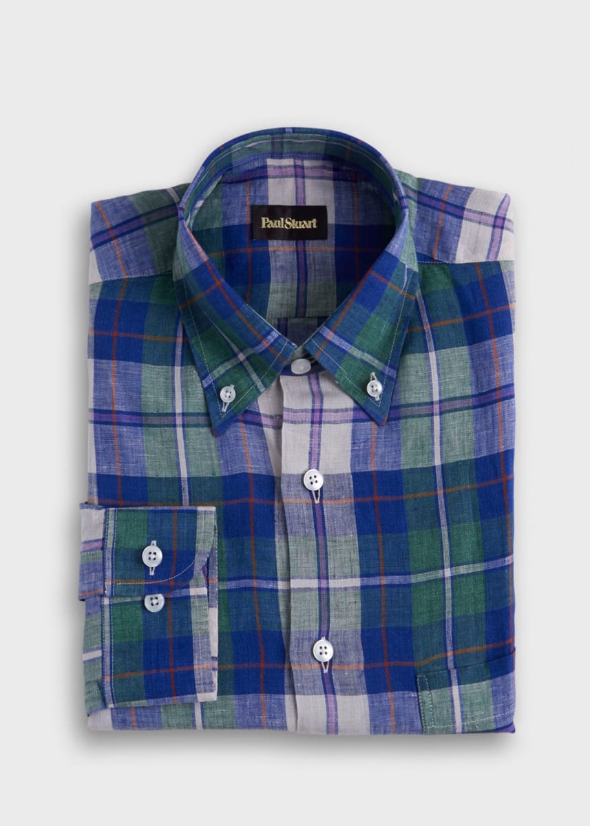 Linen Plaid Sport Shirt - Purple/Green
