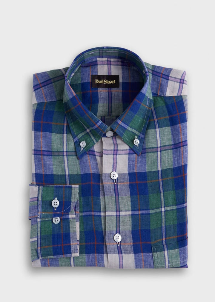 Linen Plaid Sport Shirt - Purple/Green