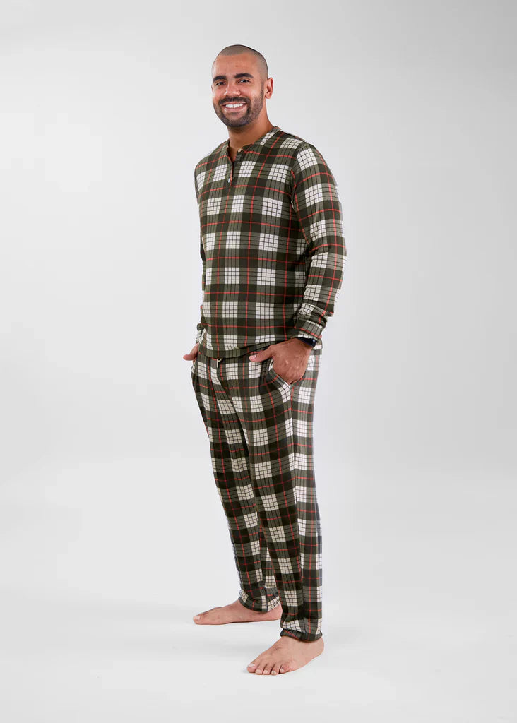 Men's Henley Top - Winter Plaid