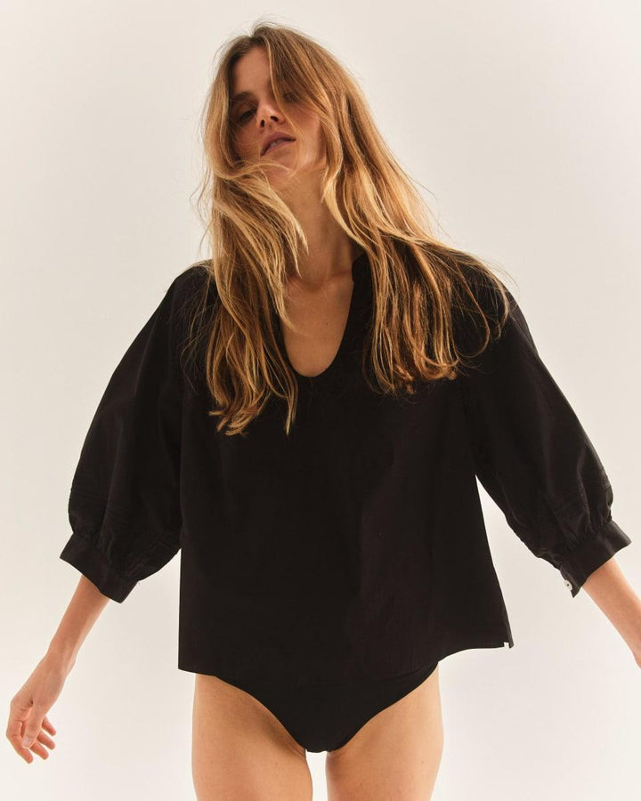 Eleanor Top - Cotton Poplin-Moonless Night
