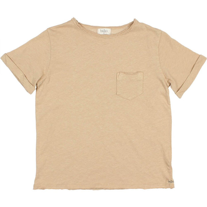 Pocket Rolled Sleeves Linen Tee Shirt - Biscotto Tops Buho 