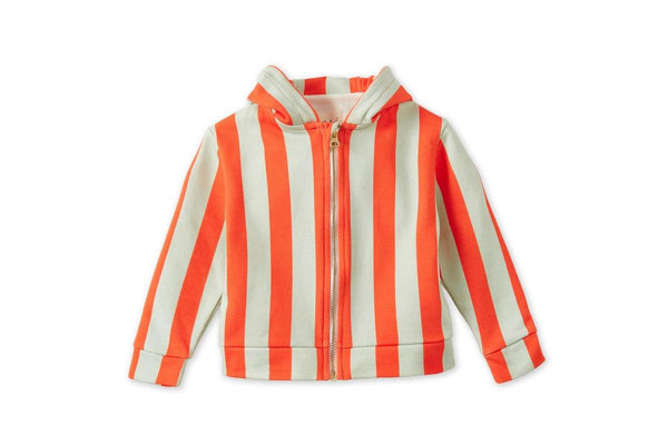 Striped Organic Cotton Zip Up Hoodie - Orange/Green Stripe