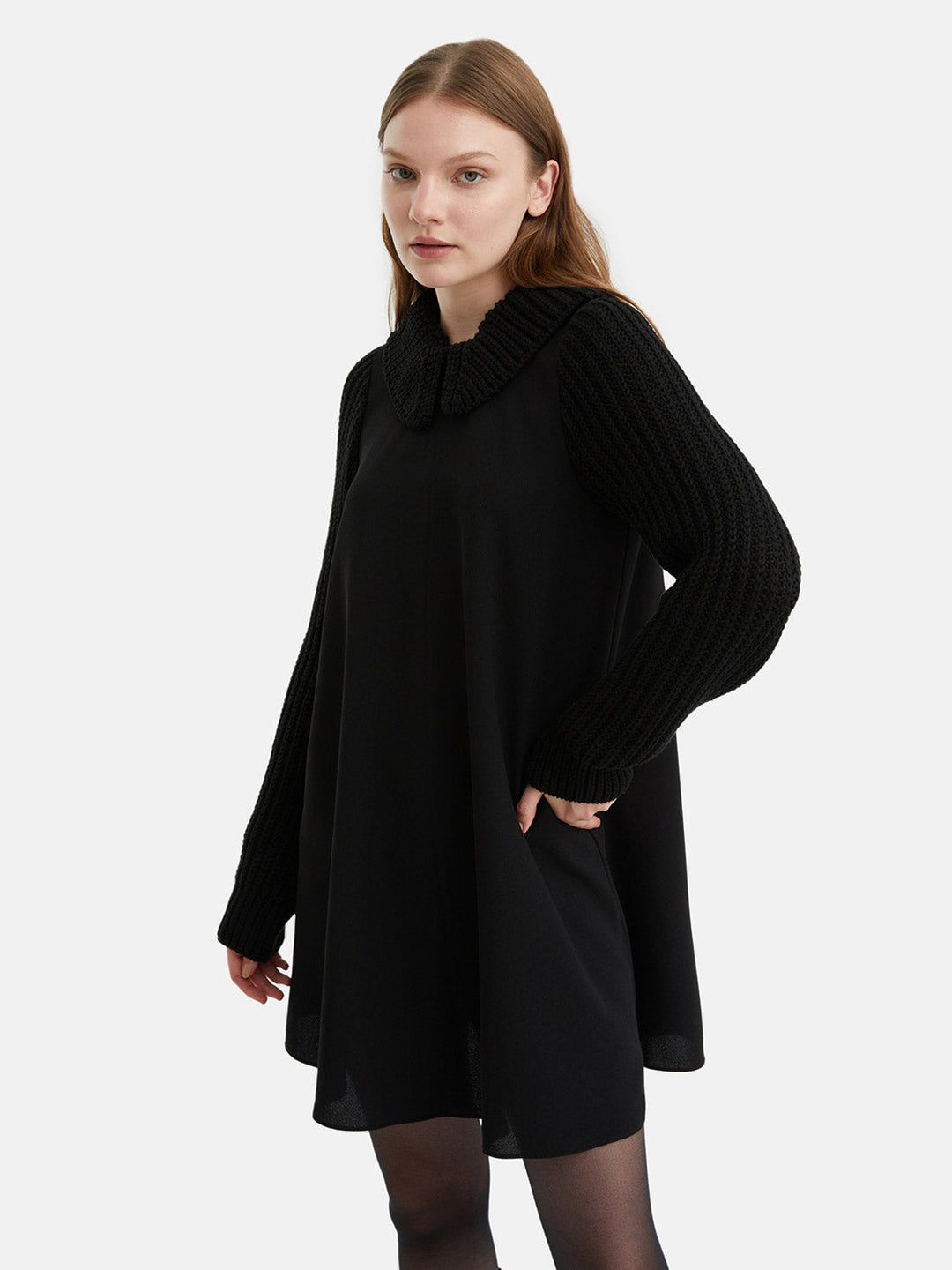 Knit Details Dress - Black