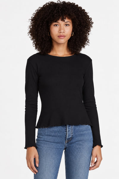 Long Sleeve Lettuce Edge Top - Black