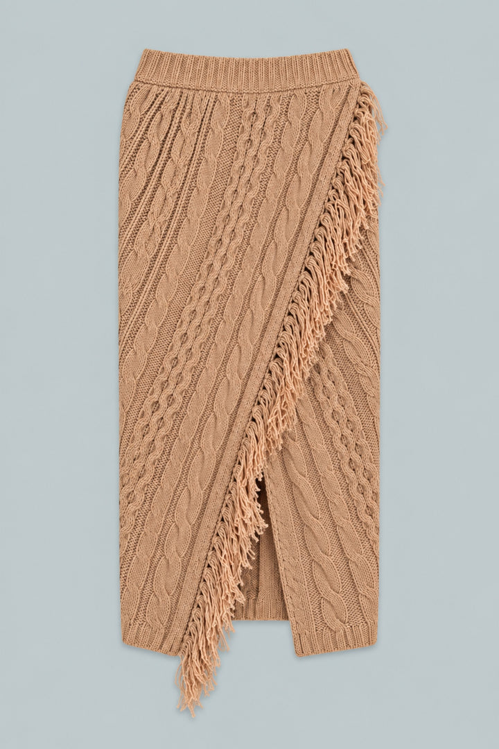 Cableknit Sweater Skirt - Tan