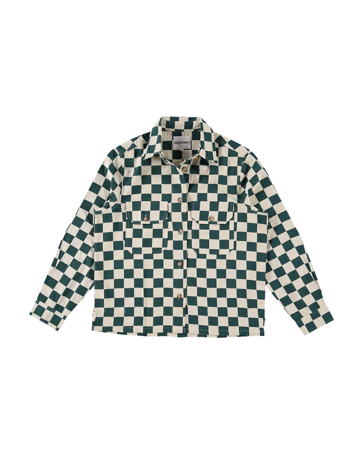 Hand Printed 'The Sophia' Over-Shirt - Green Chessboard Twill