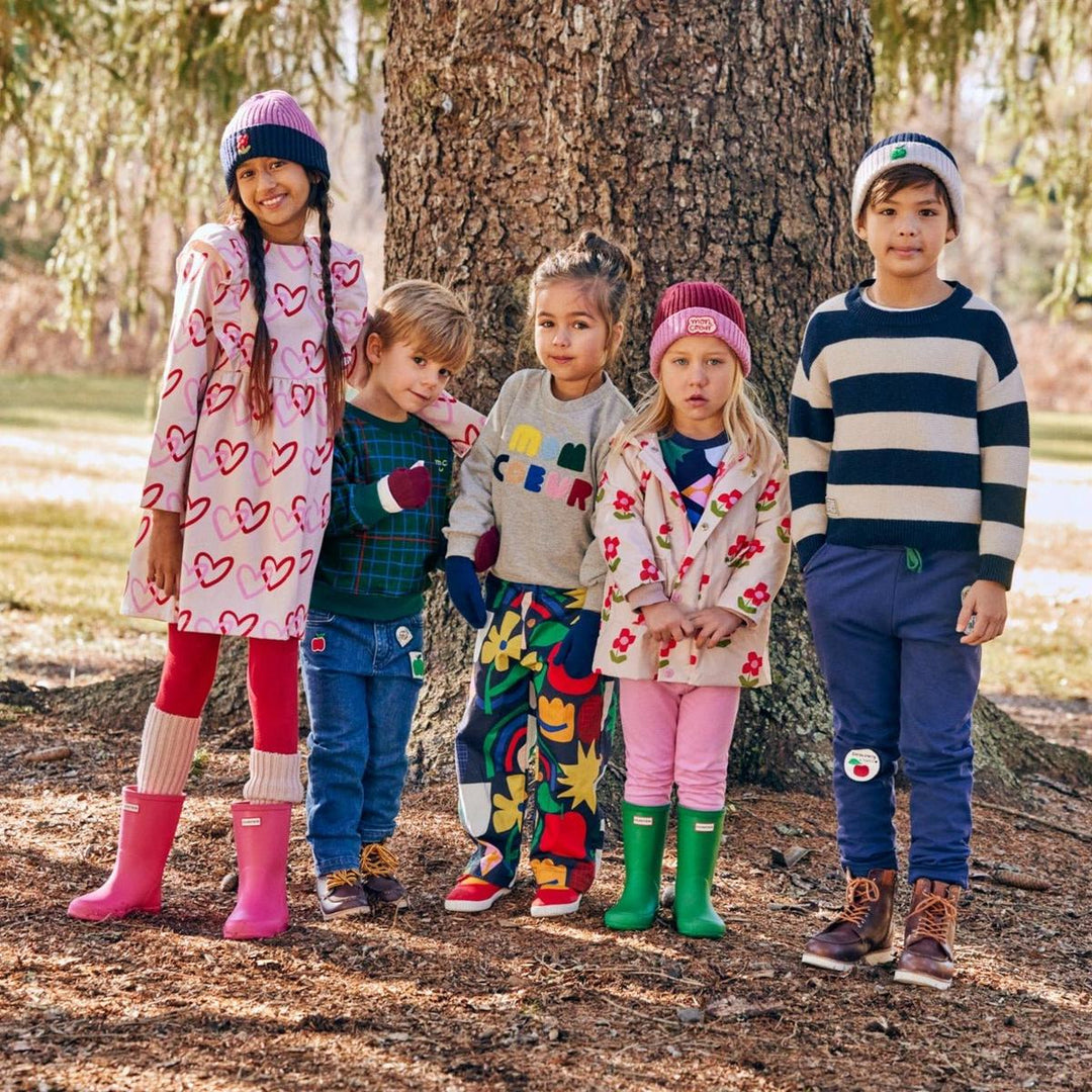 Recycled Cotton Hearts Baby Ruffle Dress - Festival Pink Hearts