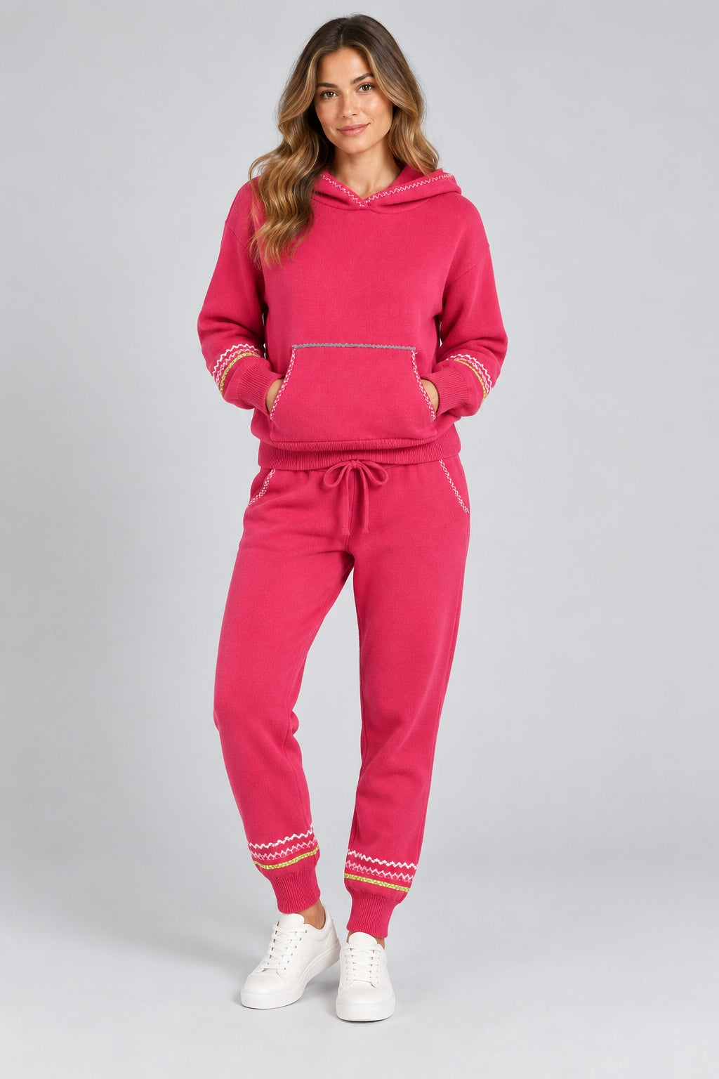 Cashmere Blend Hoodie With Embroidery - Hot Pink