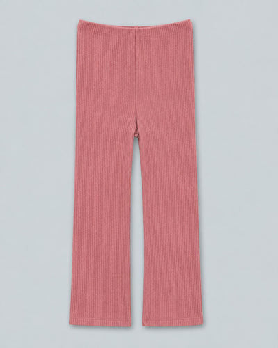 Ribbed Textured Flare Pants With Slits - Rose