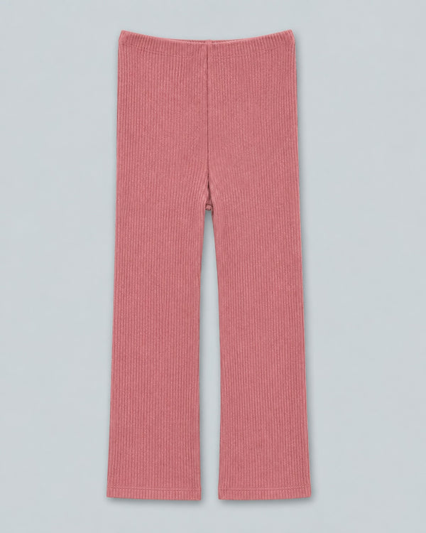 Ribbed Textured Flare Pants With Slits - Rose