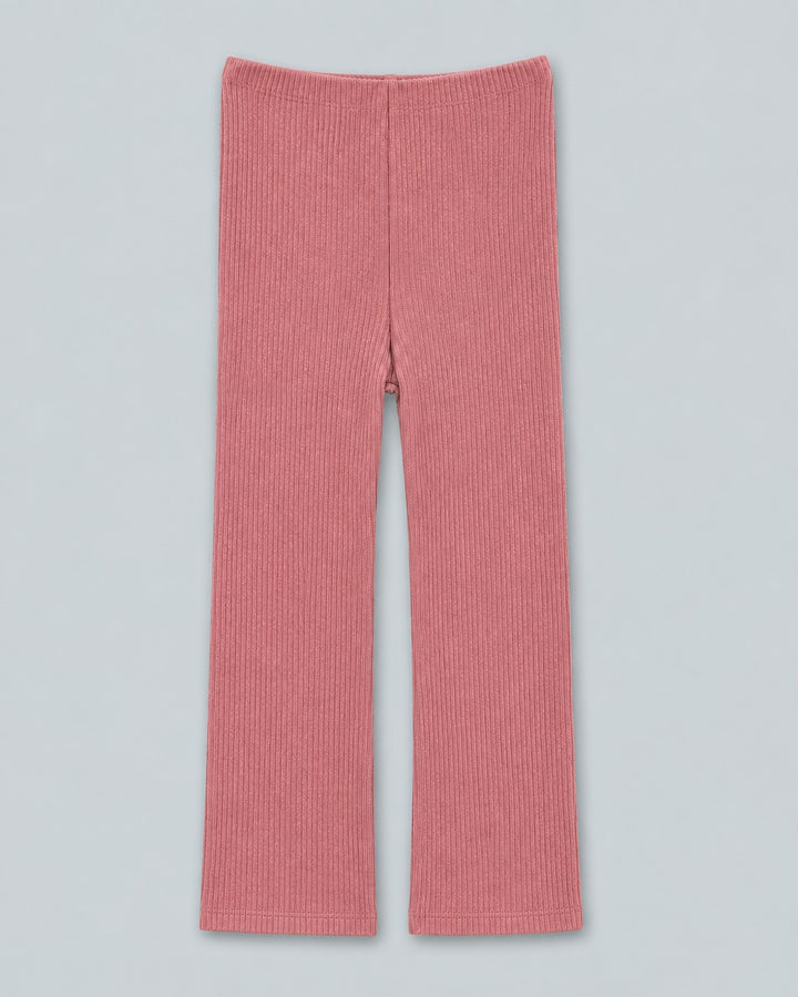 Ribbed Textured Flare Pants With Slits - Rose