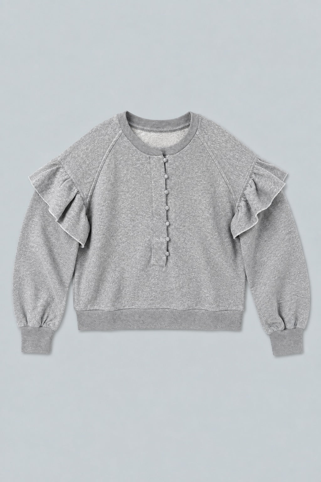 Henley Ruffle Sweatshirt - Heather Gray