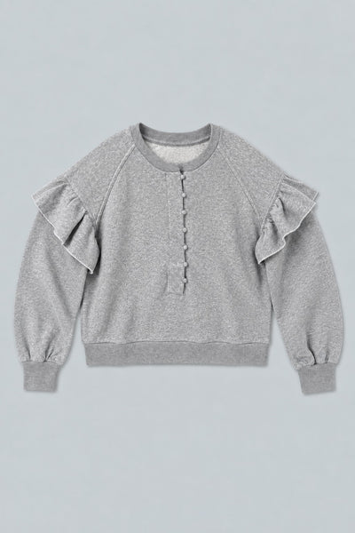 Henley Ruffle Sweatshirt - Heather Gray