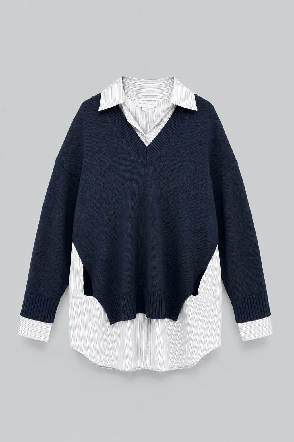 Crewneck Sweater Shirt Dress - Navy