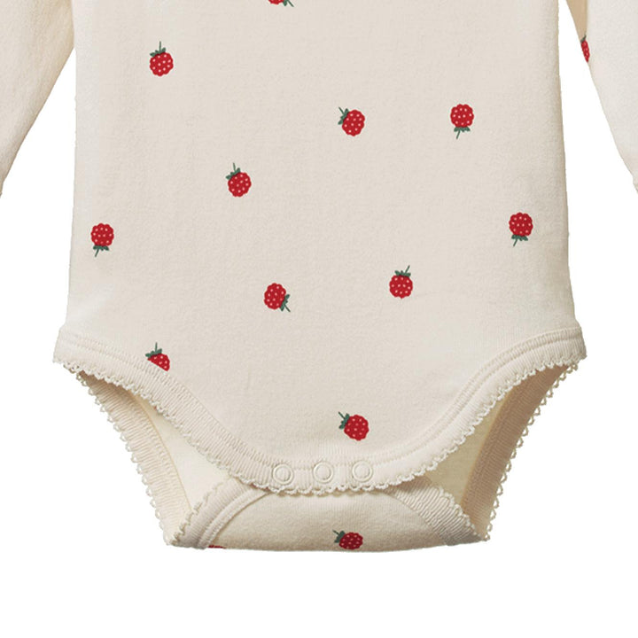 Cotton Long Sleeve Bodysuit - Raspberry Print
