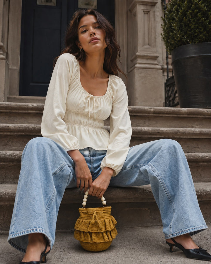 Cinched Front Blouse - Cream