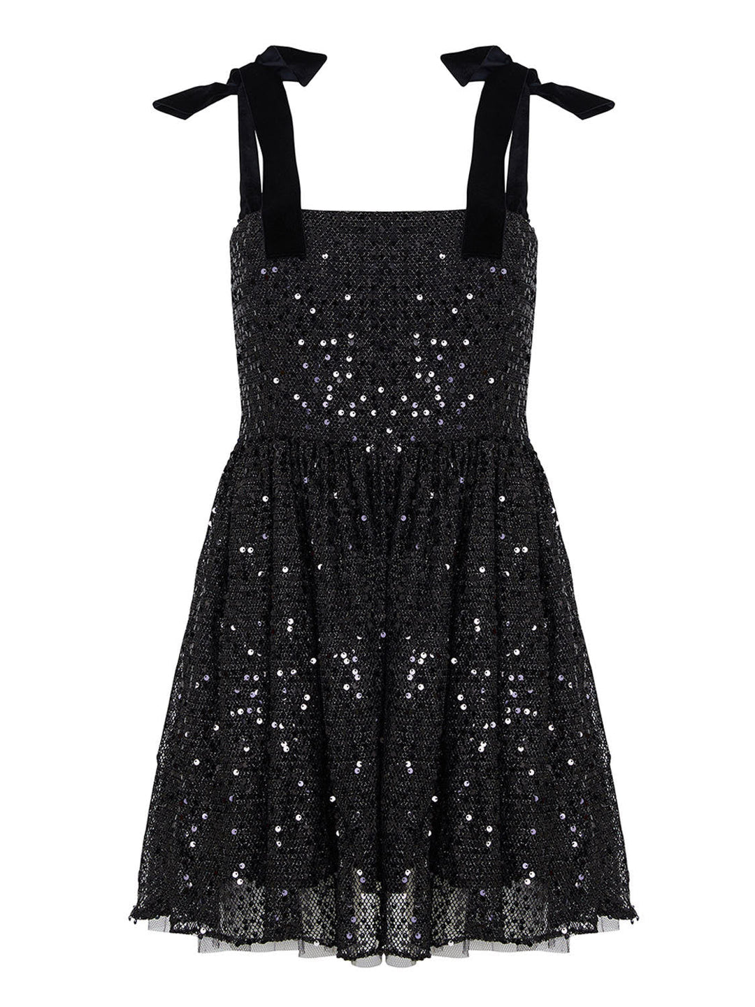 Sequined Flowy Mini Dress - Black