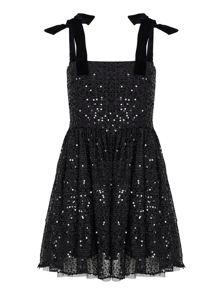 Sequined Flowy Mini Dress - Black