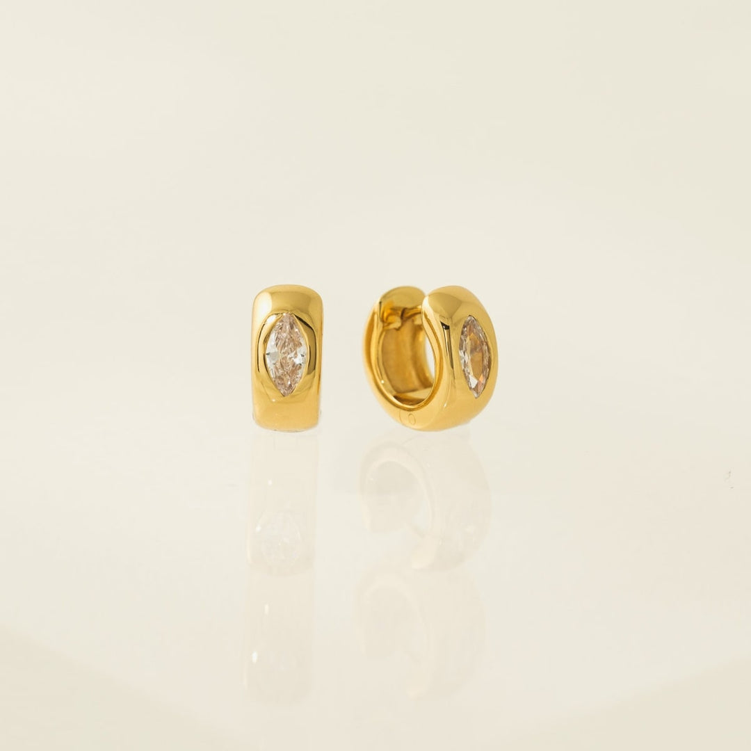 Marquise Chunky Huggie Hoop Earrings - Gold