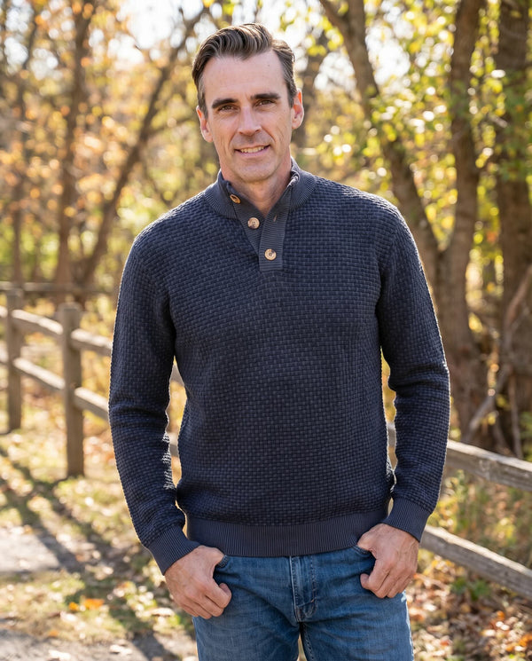 Cody Two Tone Textured Pullover - Dark Navy