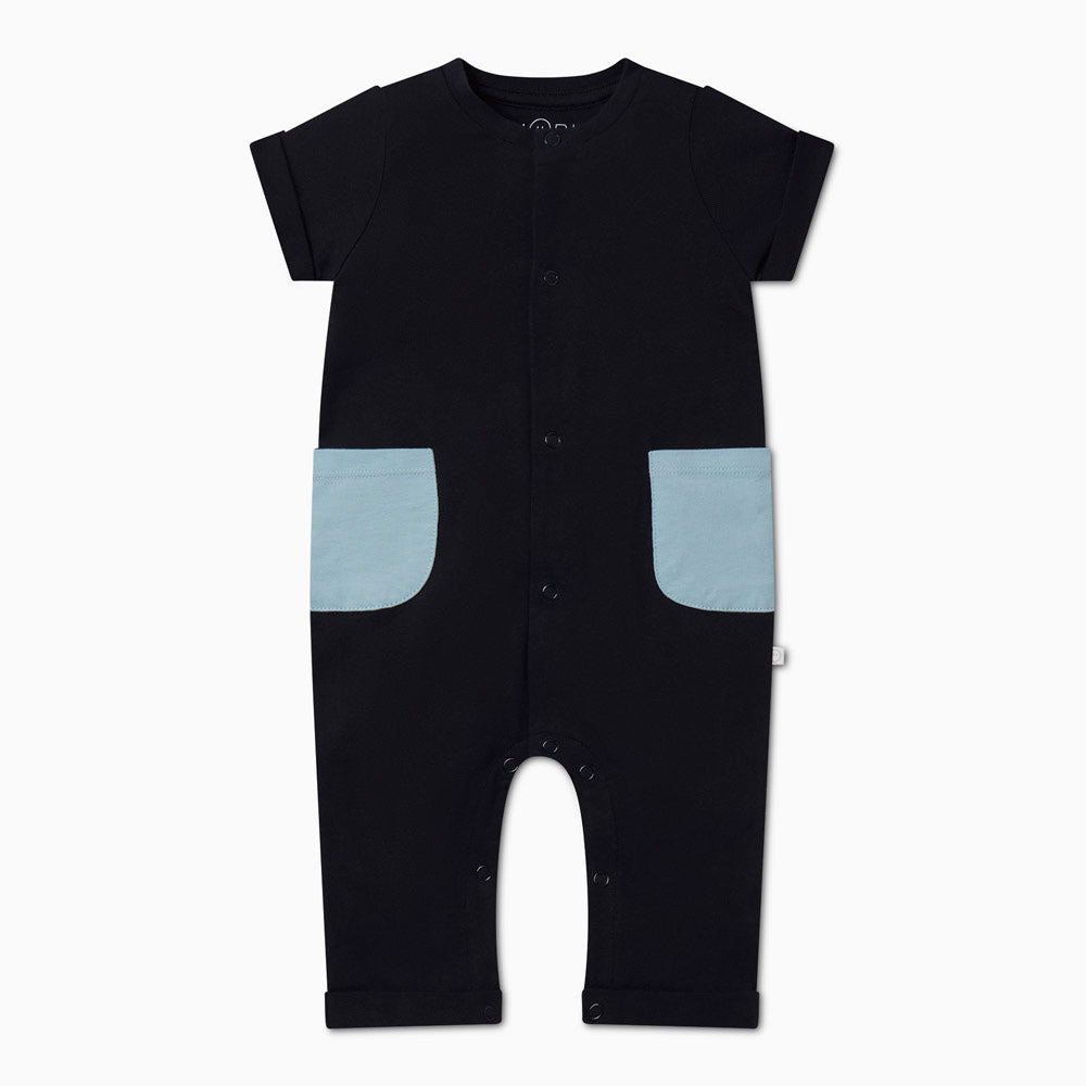 Colorblock Short Sleeve Jumpsuit - Navy & Blue