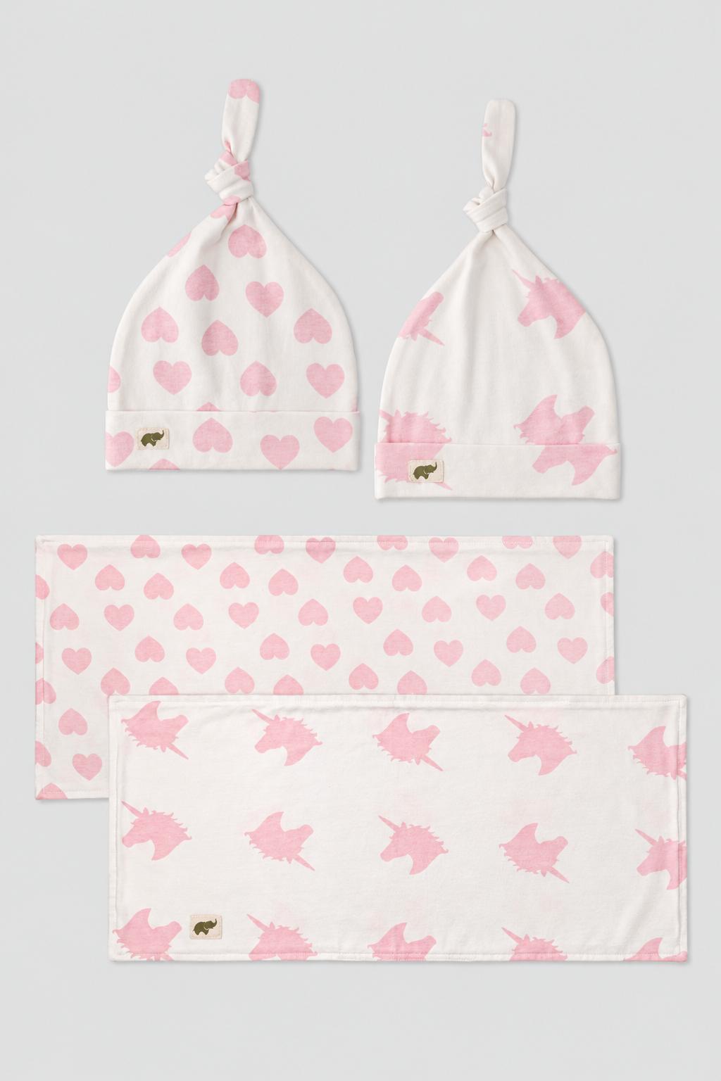 monica + andy Hat & Burp Cloth Gift Set - Unicorn Dreams