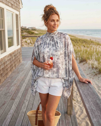 Cotton Candy Tie Dye Mock Neck Caftan Top - Grey