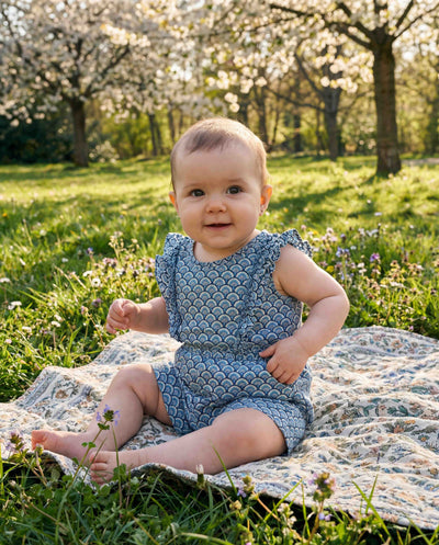 Cotton Woven Baby Girls Jumpsuit - Blue