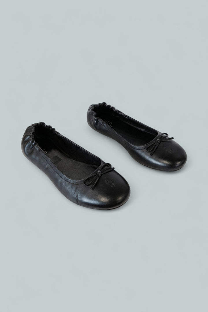 Girl's Leather Pony Ballet Flat - Black