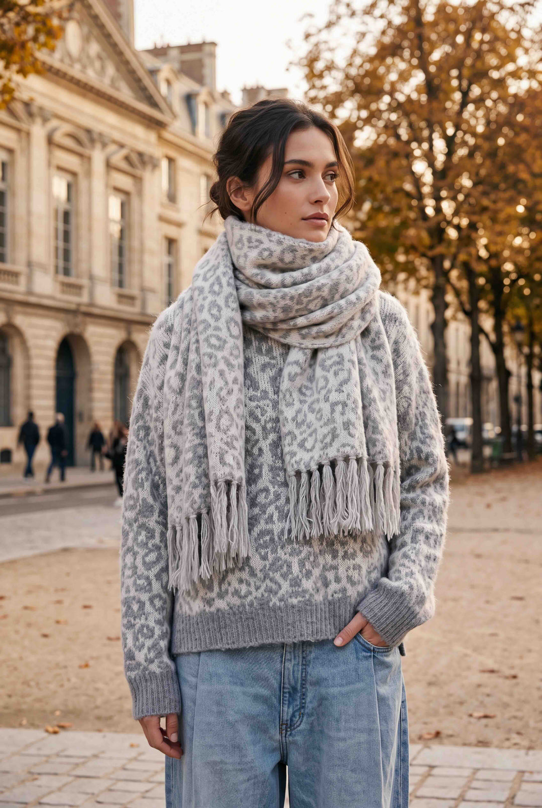 Cristobal Leopard Blanket Scarf - Cream