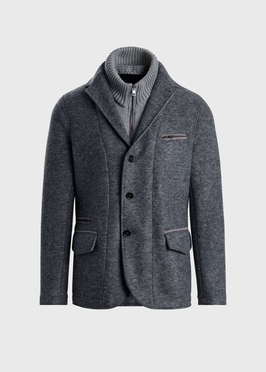 Zip-Up Collar Reversible Jacket - Grey Melange