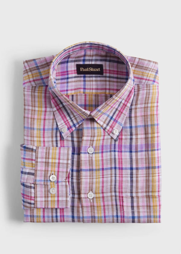 Linen Plaid Sport Shirt - Pink/Purple